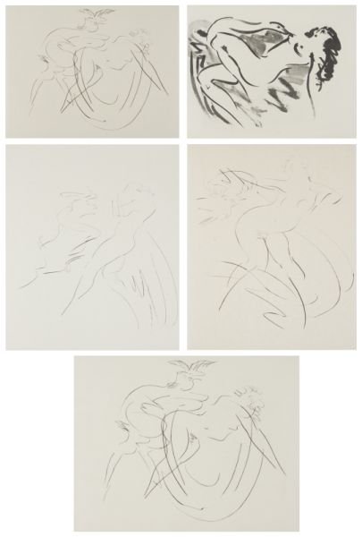 Five Drypoint Etchings by Reuben Nakian: Five Drypoint Etchings by Reuben Nakian (NY/CT, 1897-1986), on woven paper with deckle edges, including one artist's proof, all pencil signed, unframed. Paper size 26 x 19.25 in. The Collection of Nor