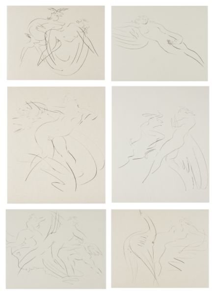 Six Drypoint Etchings by Reuben Nakian: Six Drypoint Etchings by Reuben Nakian (NY/CT, 1897-1986), on woven paper with deckle edges, each pencil signed and numbered 53/75, unframed. Paper size 26 x 19.25 in. The Collection of North Carolina