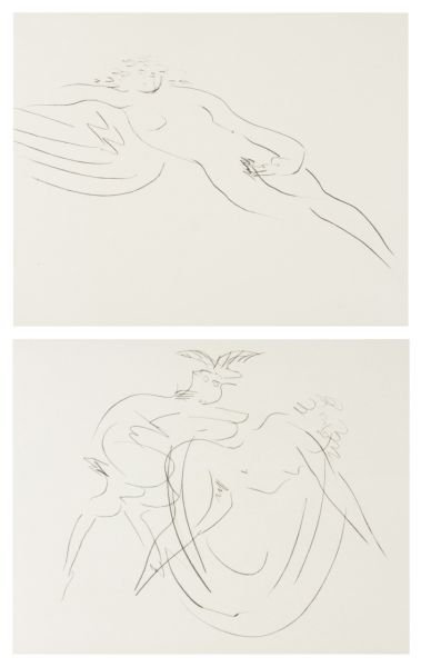 Two Drypoint Etchings by Reuben Nakian: Two Drypoint Etchings by Reuben Nakian (NY/CT, 1897-1986), on woven paper with deckle edges, pencil signed, both numbered 65/75, unframed. Paper size 26 x 19.25 in. The Collection of North Carolina We