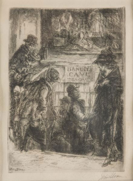 John Sloan (NY/NM, 1871-1951), Signed Etching: John Sloan (NY/NM, 1871-1951), Signed Etching "Bandit's Cave," 1920, for "The New Republic," pencil signed "John Sloan" in lower right margin; from an edition of approximately 500; framed in mat. Imag