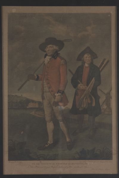 Antique Golf Mezzotint: Antique Golf Mezzotint "To the Society of Coffers at Blackheath - This Plate is with Just Respect Dedicated by their most humble Servant - Lemuel Frances Abbott," engraved by "V. Green Mezzotinto Engr