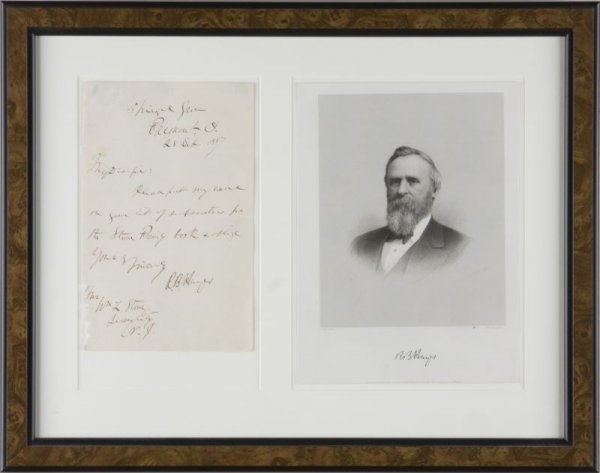 Rutherford B. Hayes Autograph Letter Signed: Rutherford B. Hayes Autograph Letter Signed "R. B. Hayes," one page, 8vo (8.5 x 5.5 in.), Spiegel Grove, Fremont, Ohio, September 27, 1887 to William L. Stone, Jersey City, New Jersey; the former 19th