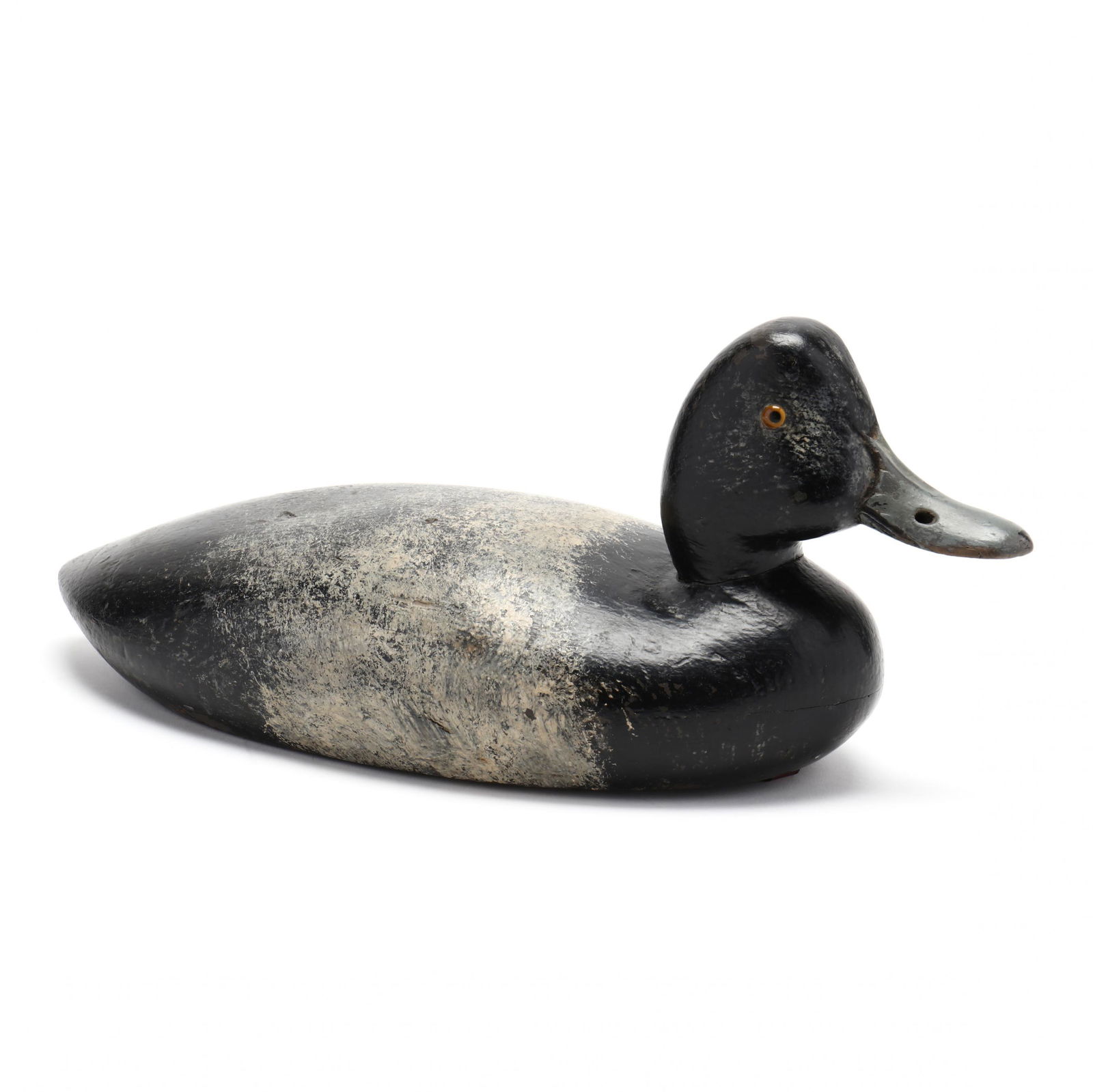 John McLaughlin, Bluebill Drake: John McLaughlin, Bluebill DrakeJohn McLaughlin (1911-1985), Bordentown, New Jersey. Any early gunning bird by this well respected carver is not easy to find. Appealing patina and turned head. Glass ey