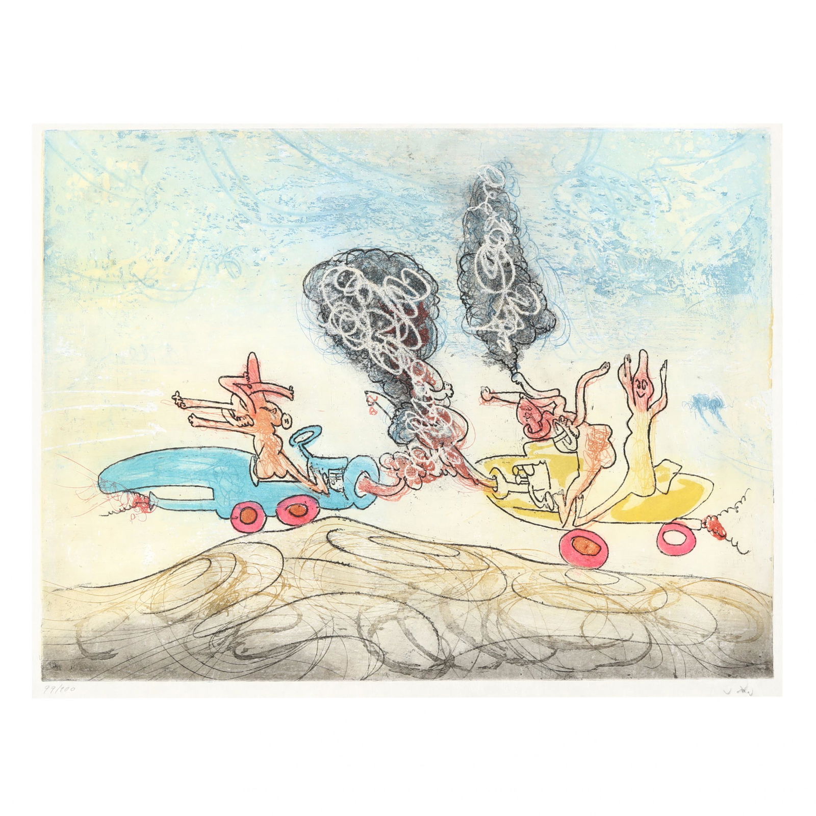 Roberto Matta (Chilean, 1911-2002), Les Oh! Tomobiles: Roberto Matta (Chilean, 1911-2002), Les Oh! Tomobiles (Plate 10)etching and aquatint on japon nacrÃ© paper, 1972, pencil signed and numbered 99/100 lower margin, published by Editions Georges Visat,