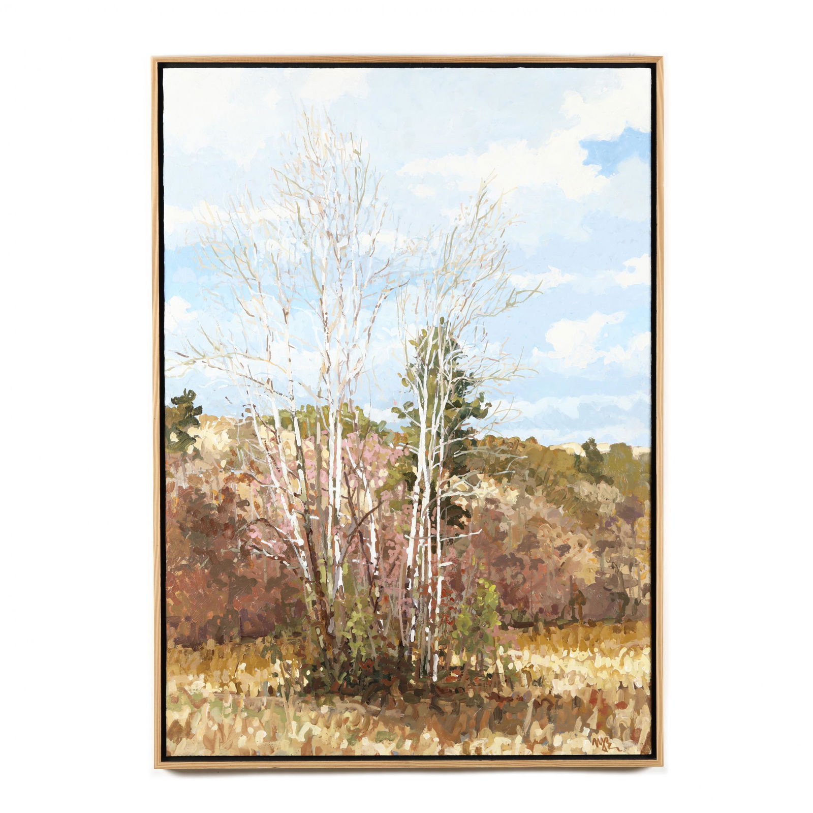 Michael Brown (NC), Sycamores, November 21: Michael Brown (NC), Sycamores, November 21acrylic on panel, late 20th/21st century, signed illegibly at lower right, inscribed "Sycamores, November 21" to frame verso, presented in wooden floater fram