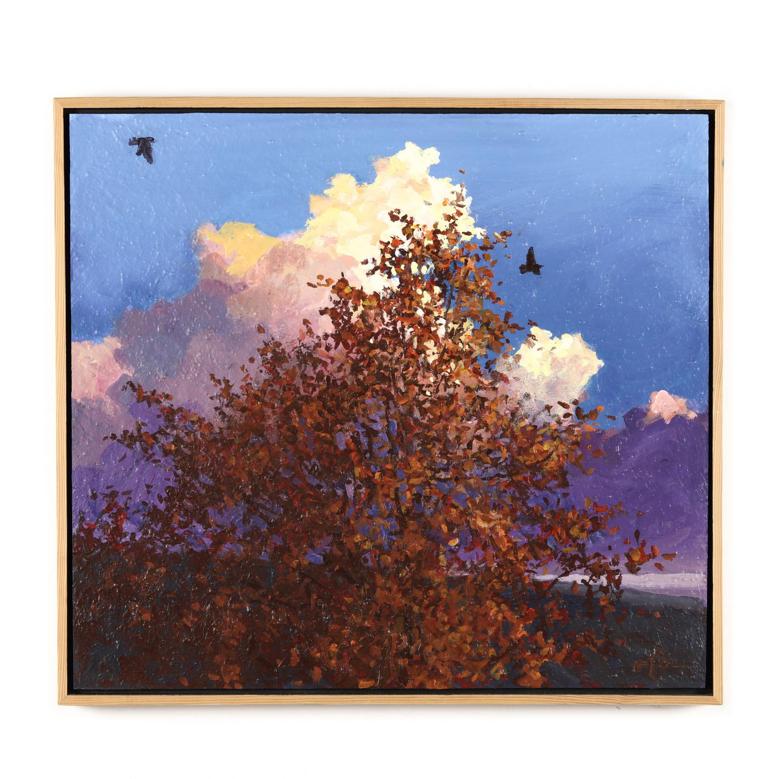 Michael Brown (NC), Lone Tree Before Clouds: Michael Brown (NC), Lone Tree Before Cloudsacrylic on panel, monogrammed at lower right, in wooden floater frame. Frame dimensions 25.75 x 28.5 in. Michael Brown is a noted landscape painter and mural