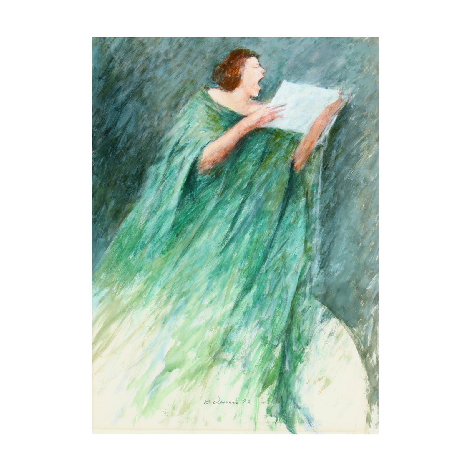 Warren Dennis (NC, born 1927), Soprano: Warren Dennis (NC, born 1927), Soprano acrylic on paper, 1973, signed and dated at lower right, retains gallery label to verso, in gilt frame with matting under glass. Frame dimensions 31.5 x 26 in. W