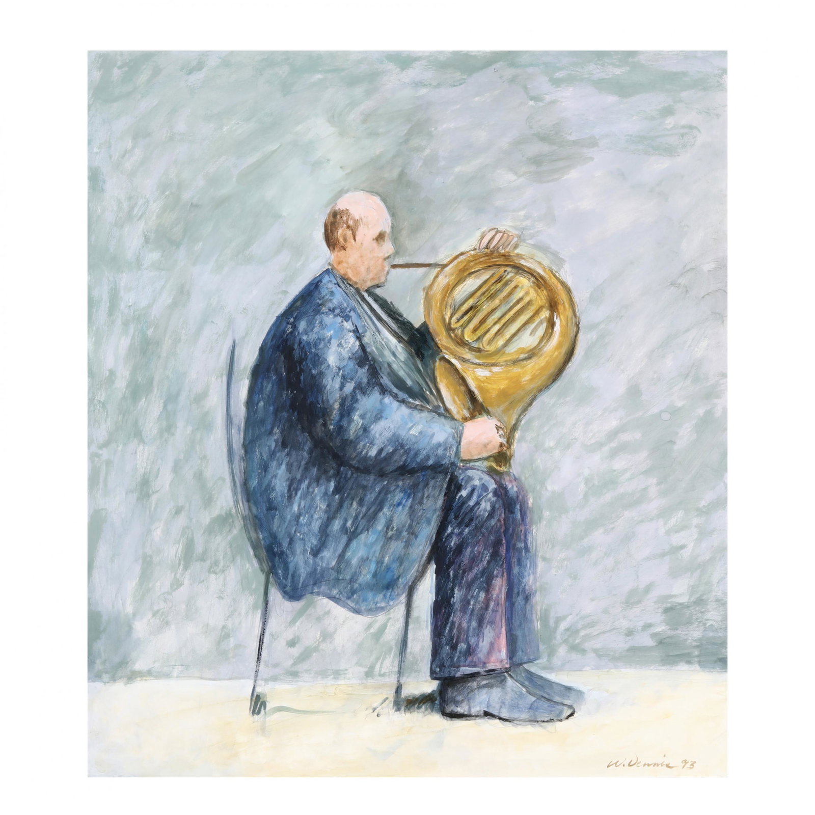 Warren Dennis (NC, born 1927), Seated Horn Player: Warren Dennis (NC, born 1927), Seated Horn Player acrylic on paper, 1993, signed and dated at lower right, also inscribed to verso, with gallery identification, matted and framed under Plexiglass. Fra