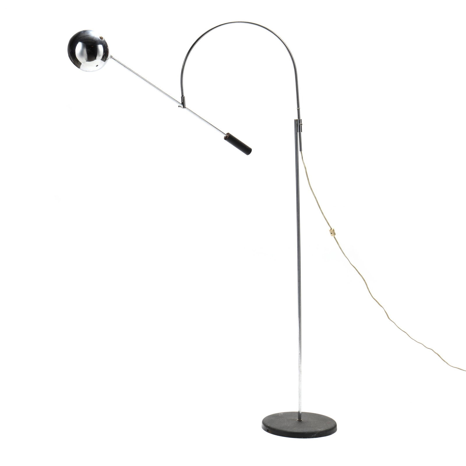 Robert Sonneman (American, born 1943), Orbiter Floor: Robert Sonneman (American, born 1943), Orbiter Floor Lamp1960s, adjustable height arched arm with hinged and cantilevered light arm with directional orb shade, unmarked. 63 x 24 x 36 in. Additional h