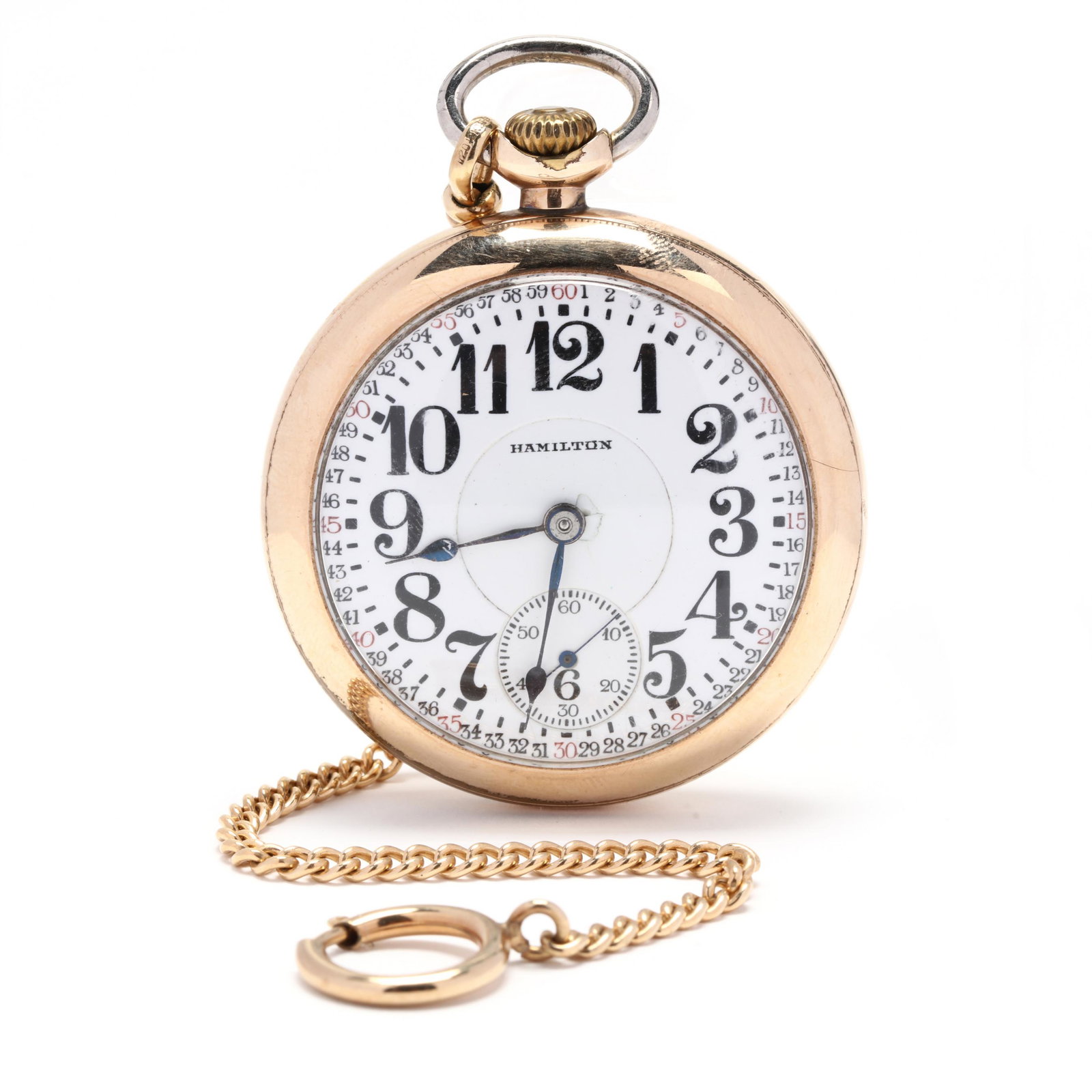 10KT Gold-Filled Open Face Railroad Grade Pocket Watch,: 10KT Gold-Filled Open Face Railroad Grade Pocket Watch, Hamilton Watch Co. circa 1906, stem wind and lever set, serial #525544, twenty-one jewels, grade 940, with Montgomery dial, case stamped Keyston