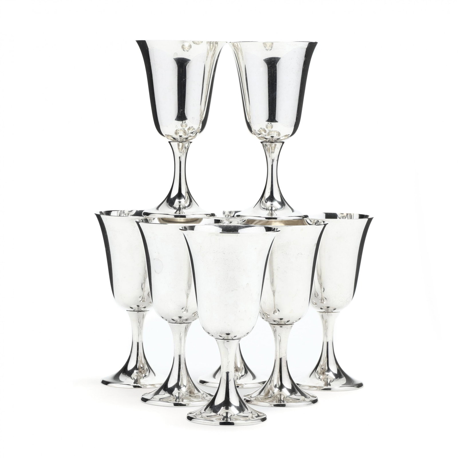 Eight Gorham Sterling Silver Goblets: Eight Gorham Sterling Silver Goblets all model number 272, no monograms. HOA 6 1/2 in. 46.95 total troy oz. Private Collection, Chapel Hill, North Carolina Additional high-resolution photos are availa