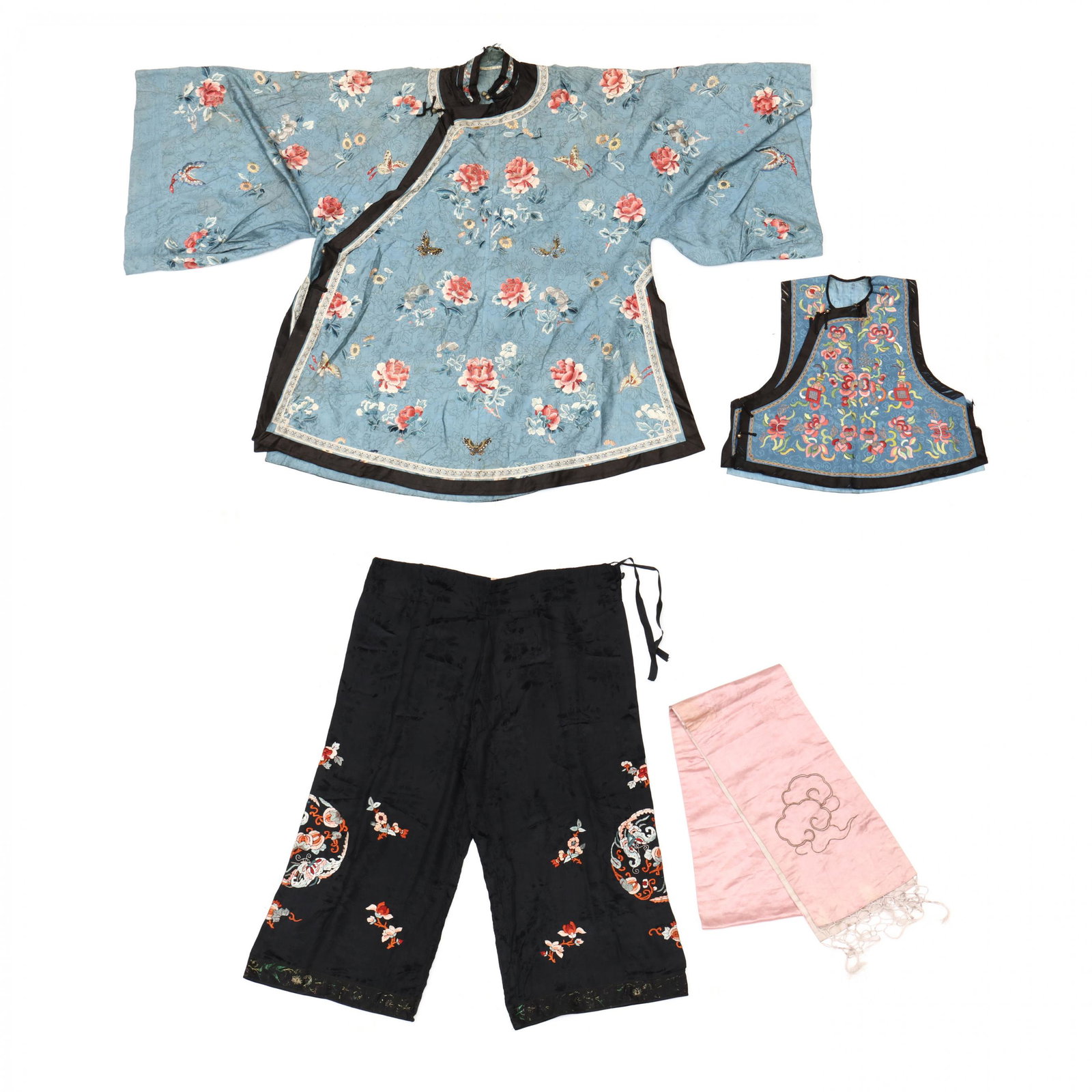 Four Chinese Silk Embroidered Textiles (1 of 10)