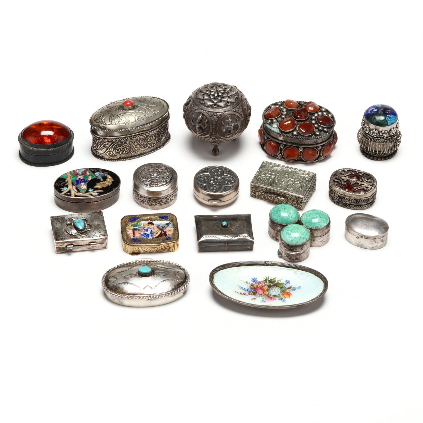 A Collection of Seventeen Pill Boxes and Decorative (1 of 8)