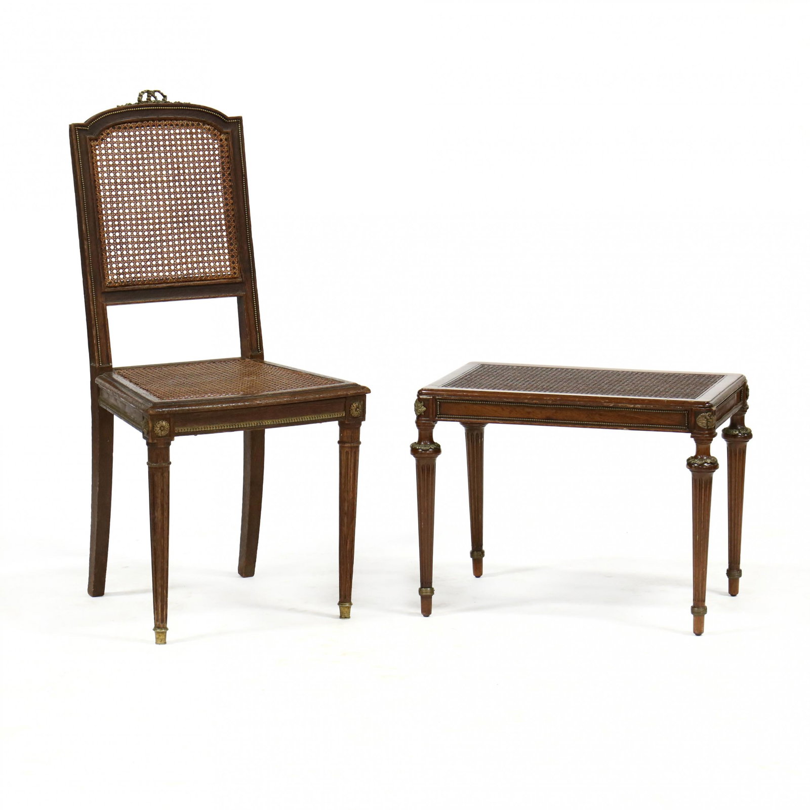 Louis XVI Style Cane Seat Chair and Bench (1 of 5)