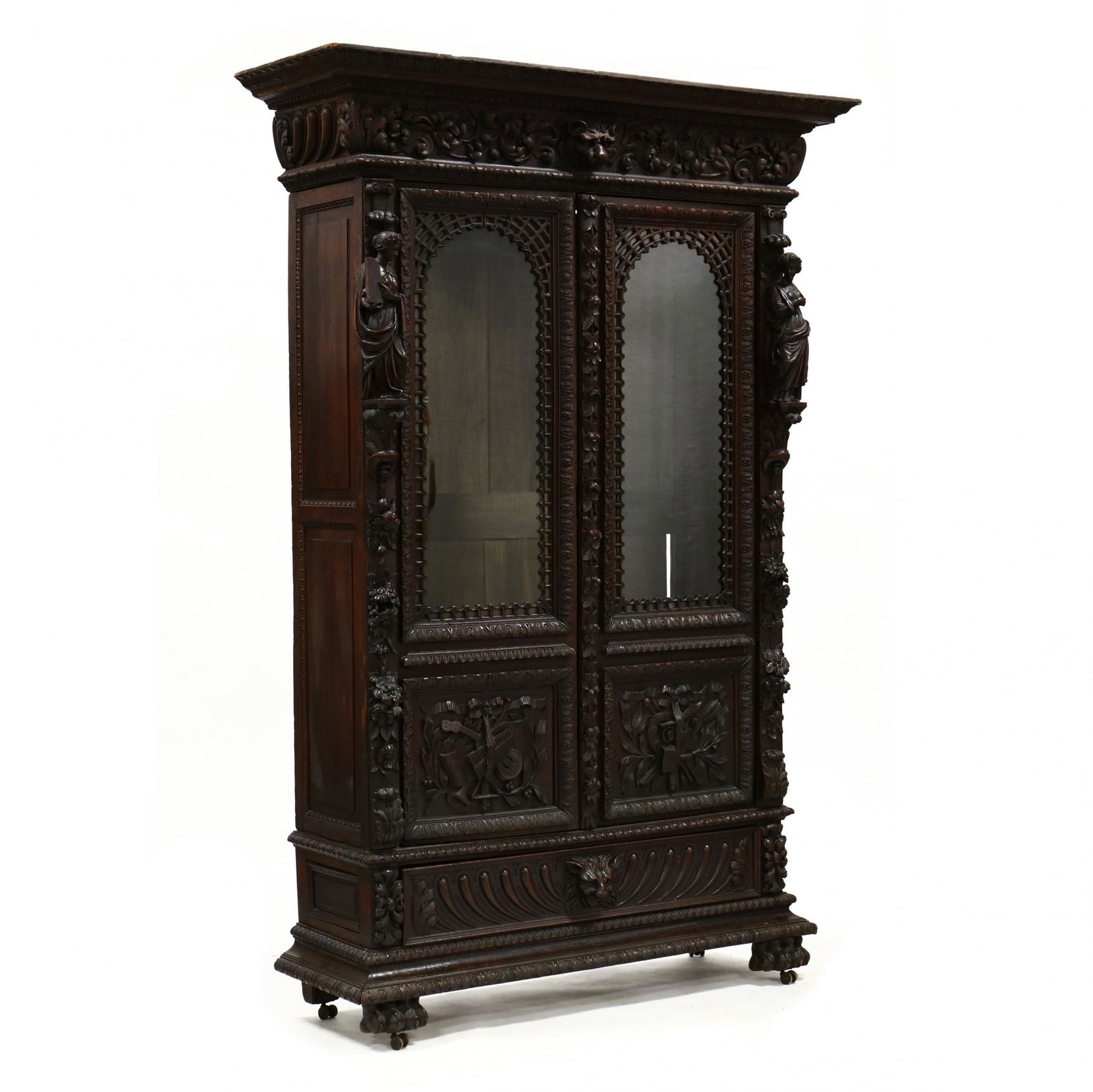 Continental Carved Oak Library Cabinet (1 of 10)