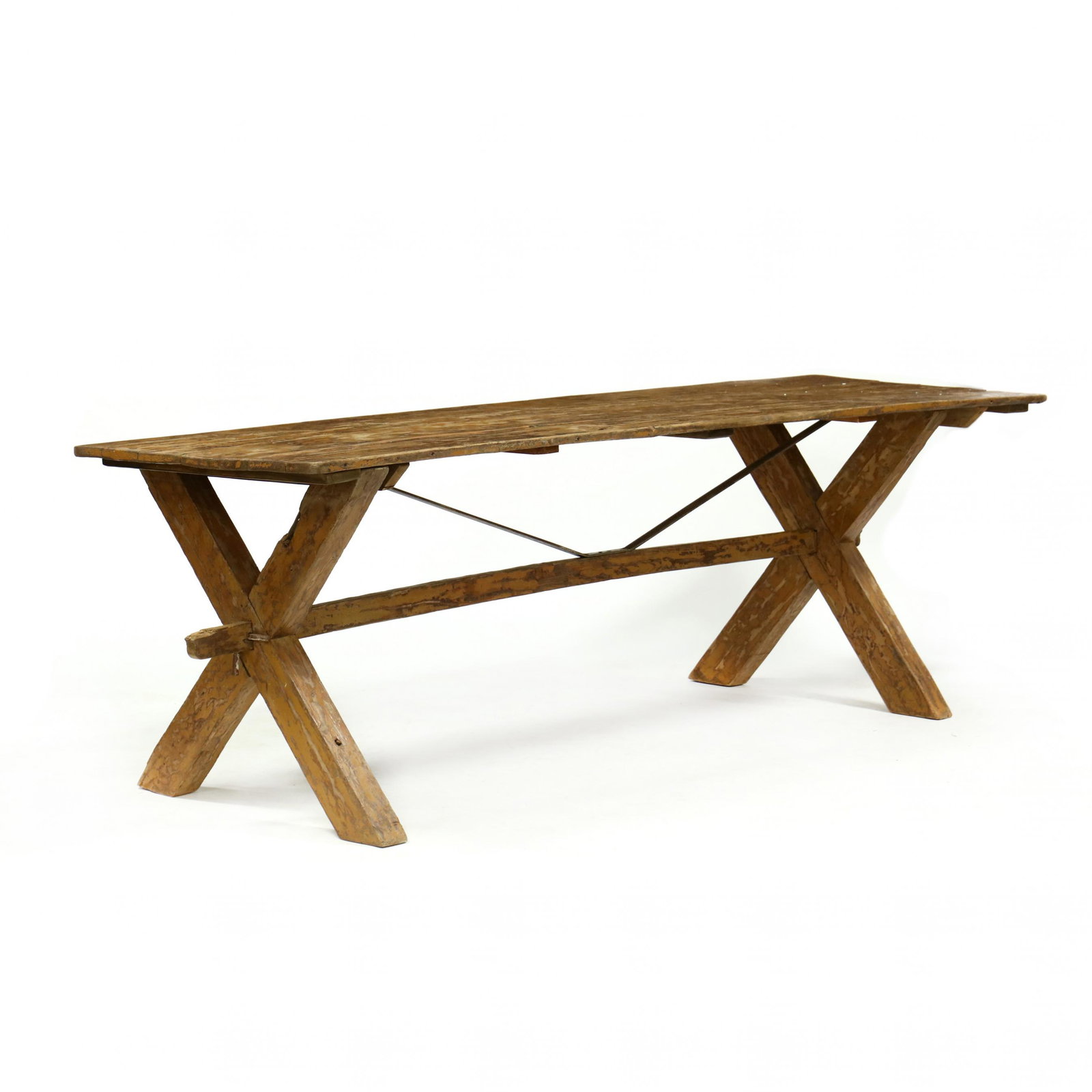 Antique Eight Foot Pine Saw-Buck Table (1 of 4)