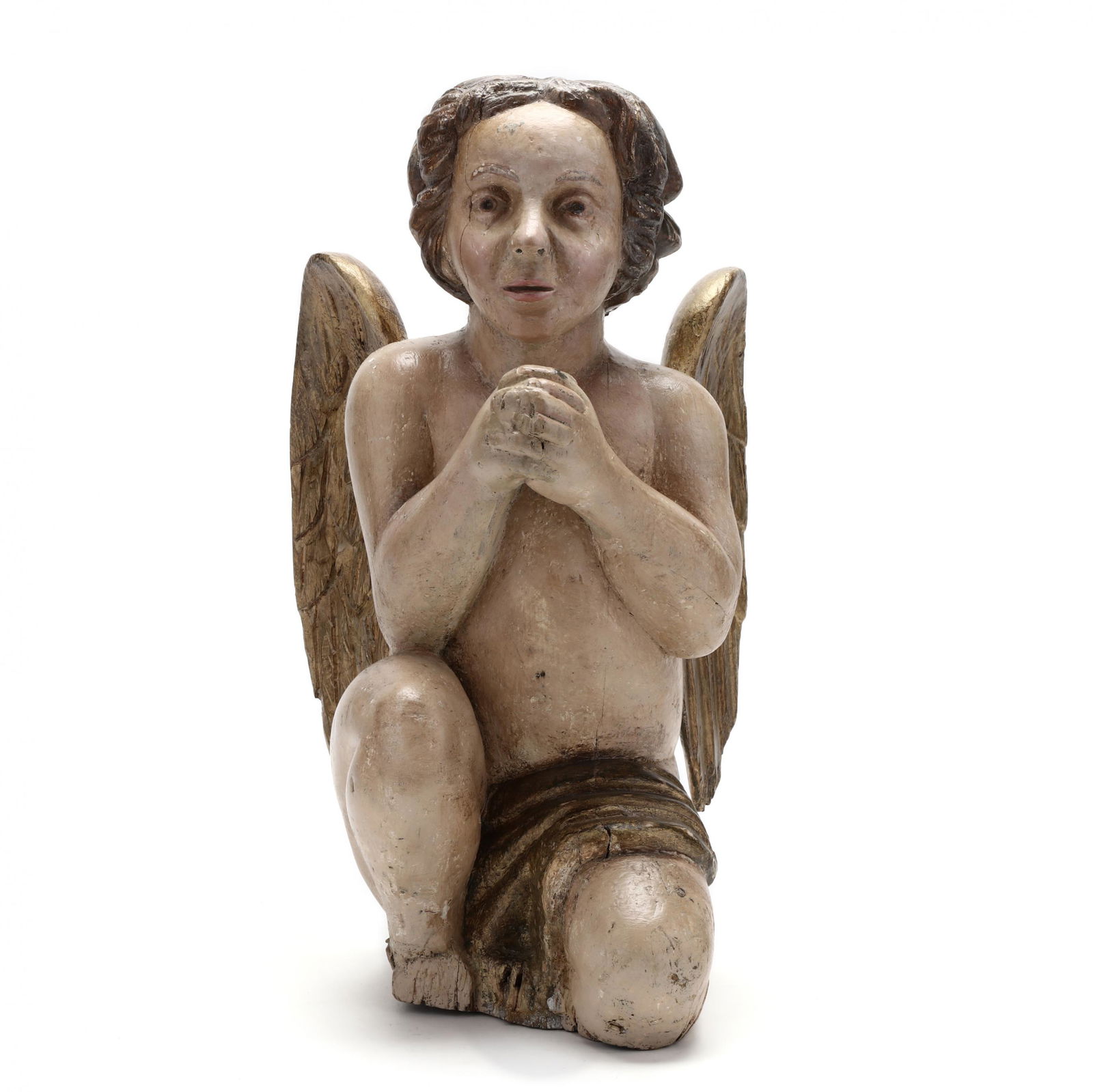 Carved and Painted Wood Figure of a Cherub Praying (1 of 8)