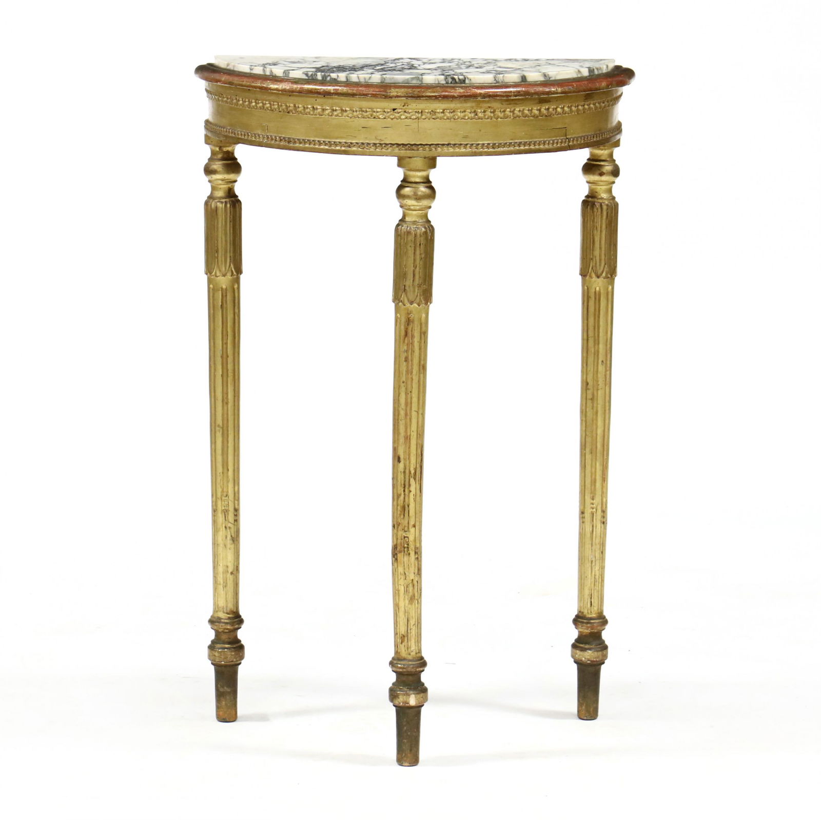 Louis XVI Style Marble Top Demilune Gilt Console Table (1 of 4)