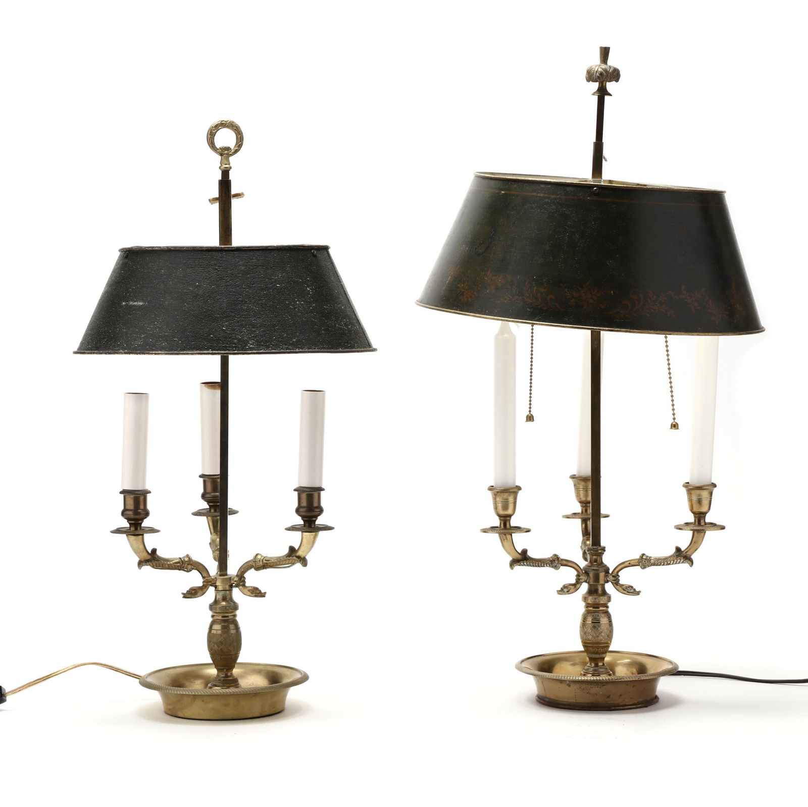 Two French Brass Bouillotte Lamps with Tole Shades (1 of 5)
