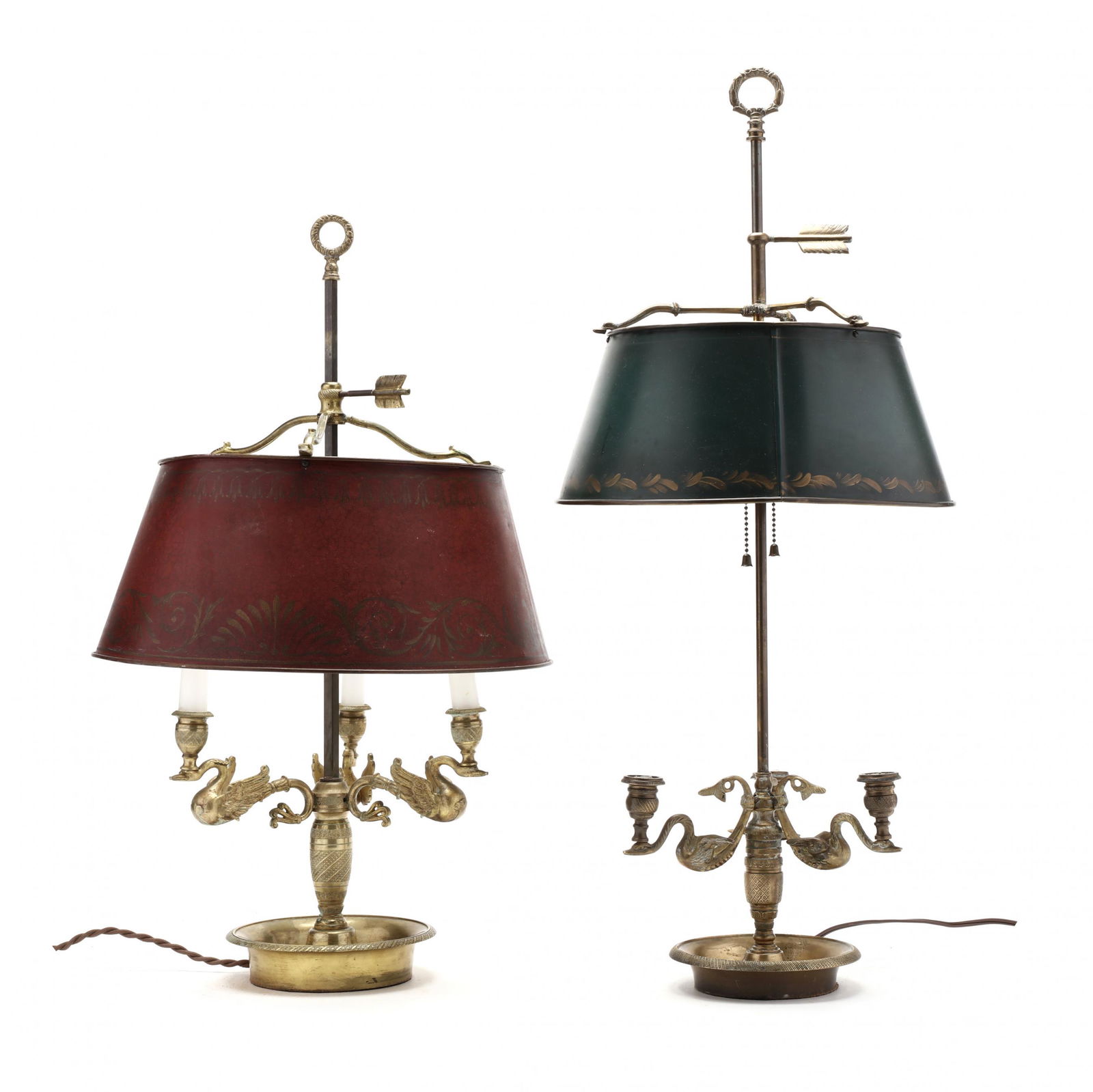 Near Pair of Brass Swan Bouillotte Lamps (1 of 6)