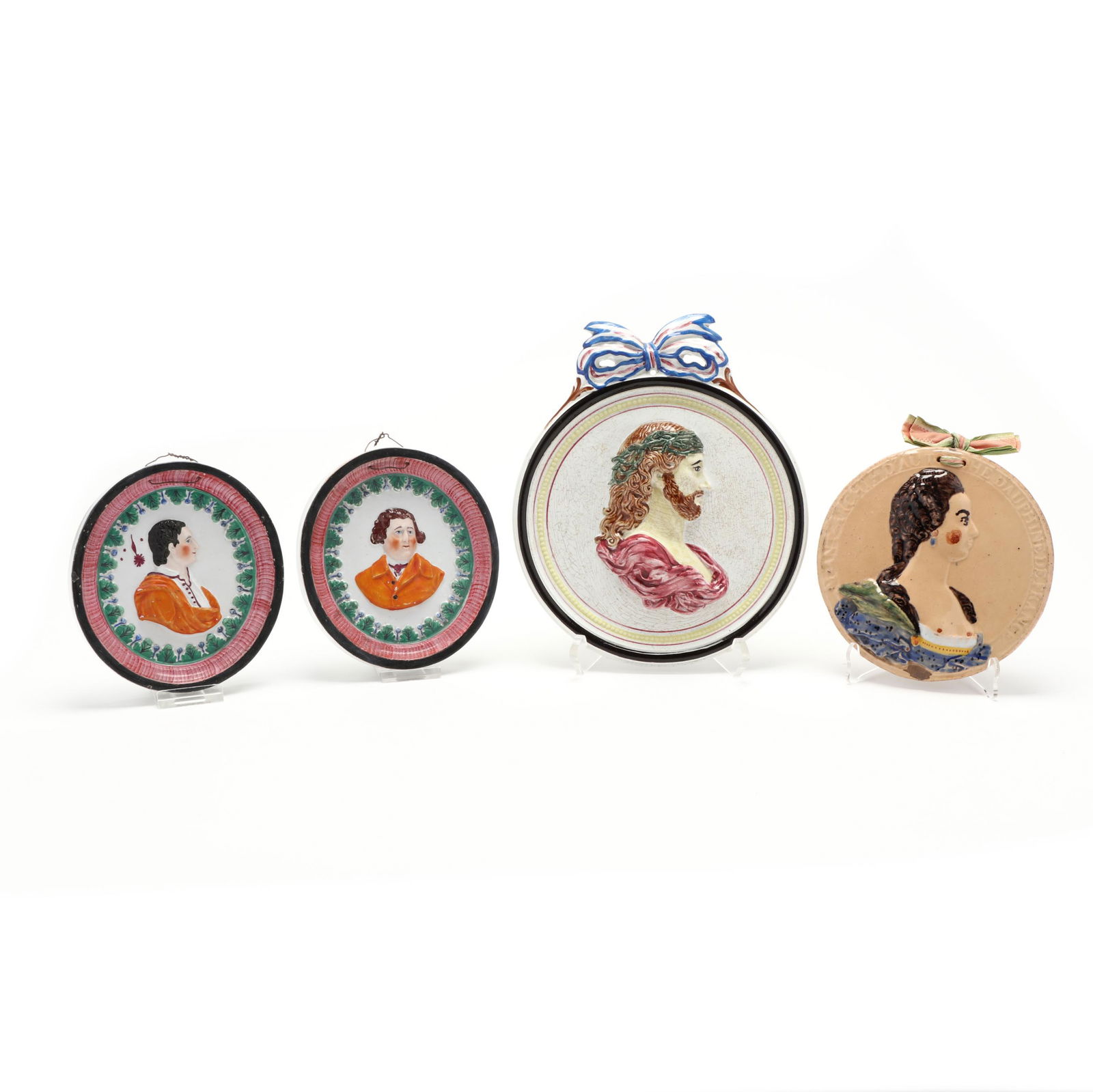 Four Antique Continental Pottery Portrait Wall Plaques (1 of 6)