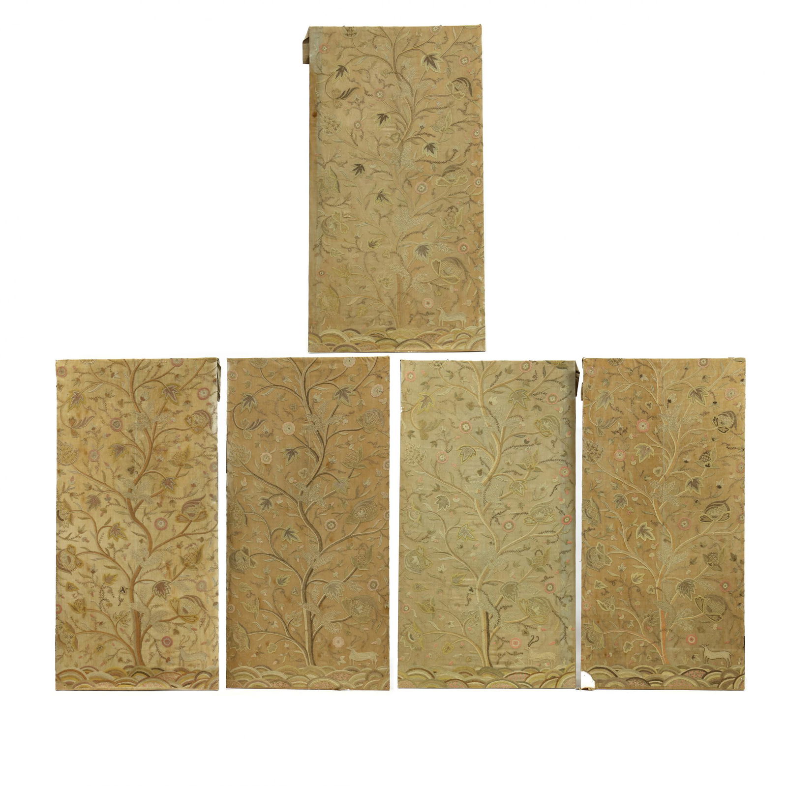 Set of Five Antique Crewel Work Covered Wall Panels (1 of 8)