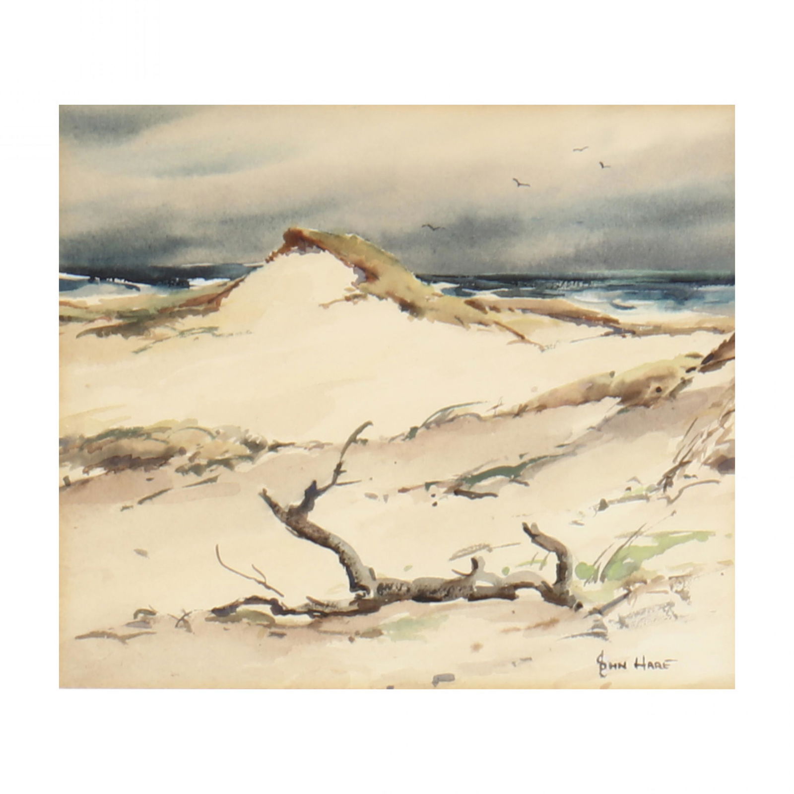 John Cuthbert Hare (American, 1908-1978), Cape Dunes: John Cuthbert Hare (American, 1908-1978), Cape Duneswatercolor on paper, signed at lower right, matted and framed under glass. Frame dimensions 15 3/4 x 17 in. John Cuthbert Hare was a watercolorist p