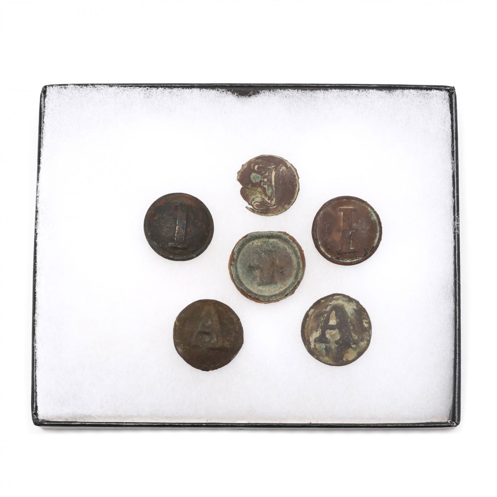 Six Confederate Buttons Dug in Virginia (1 of 3)