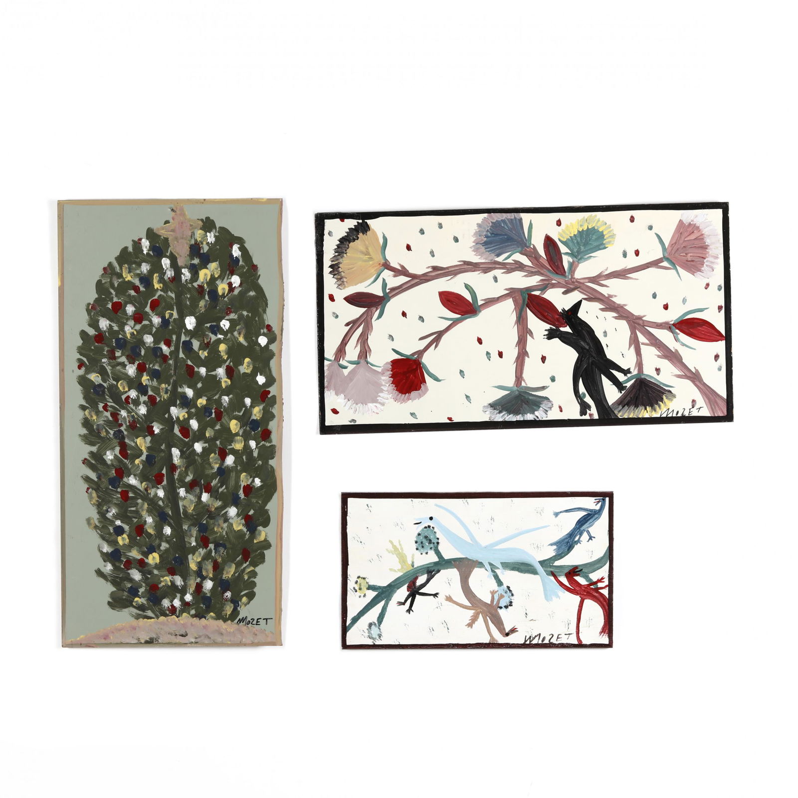 Mose Tolliver (AL, 1925-2006), Three Folk Art Paintings (1 of 3)