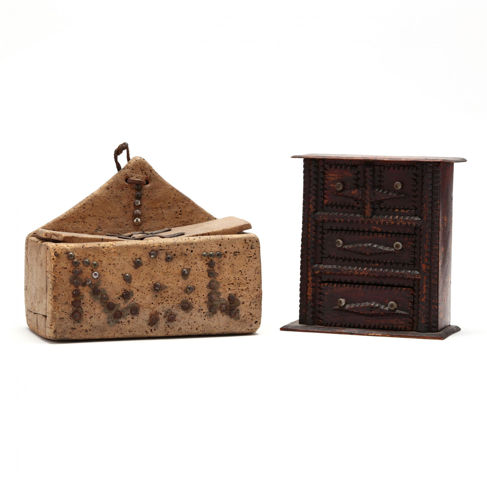 Tramp Art Wooden Coin Bank and Cork Wood Box (1 of 7)