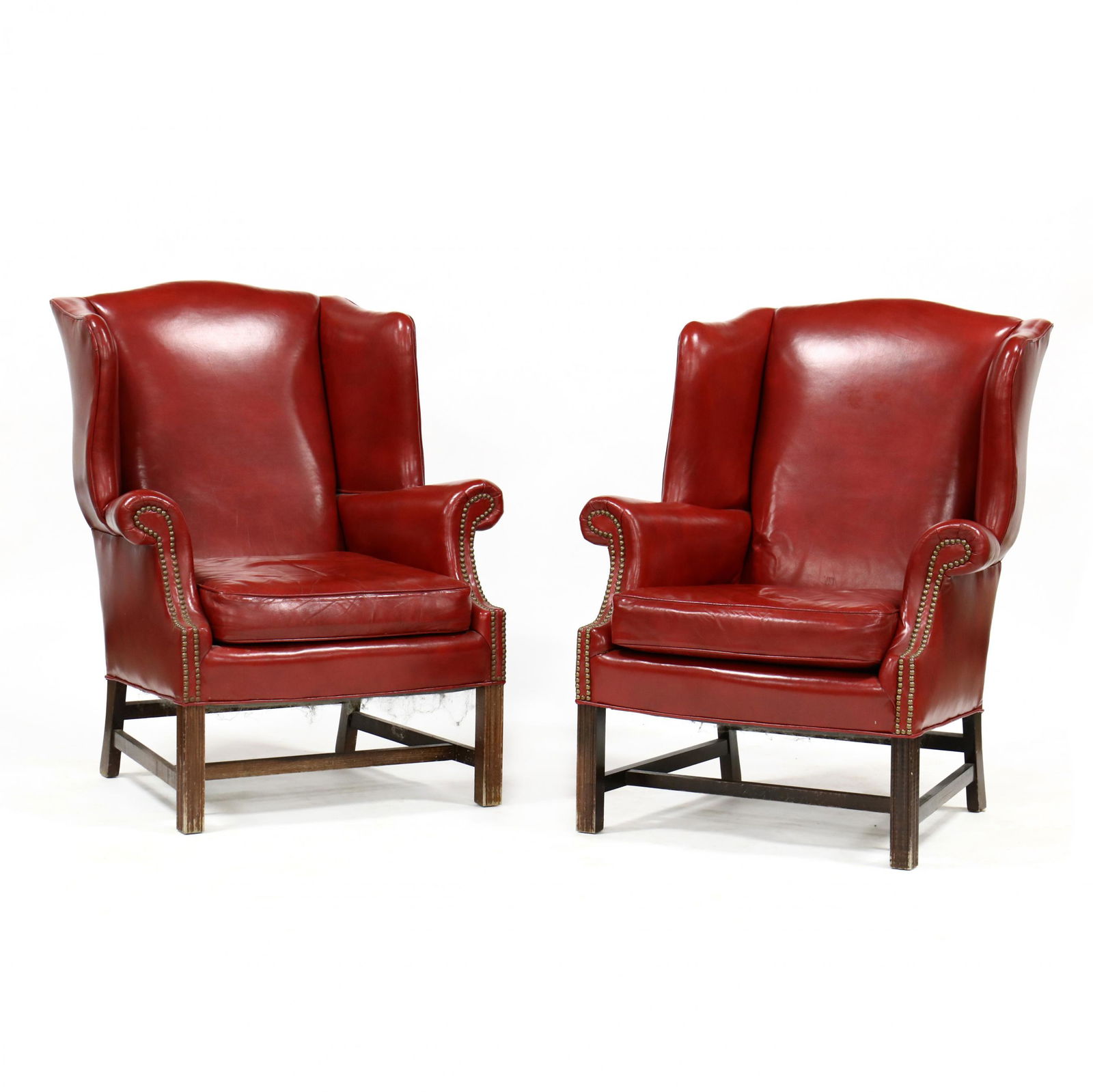 Pair of Chippendale Style Leather Upholstered Easy (1 of 5)