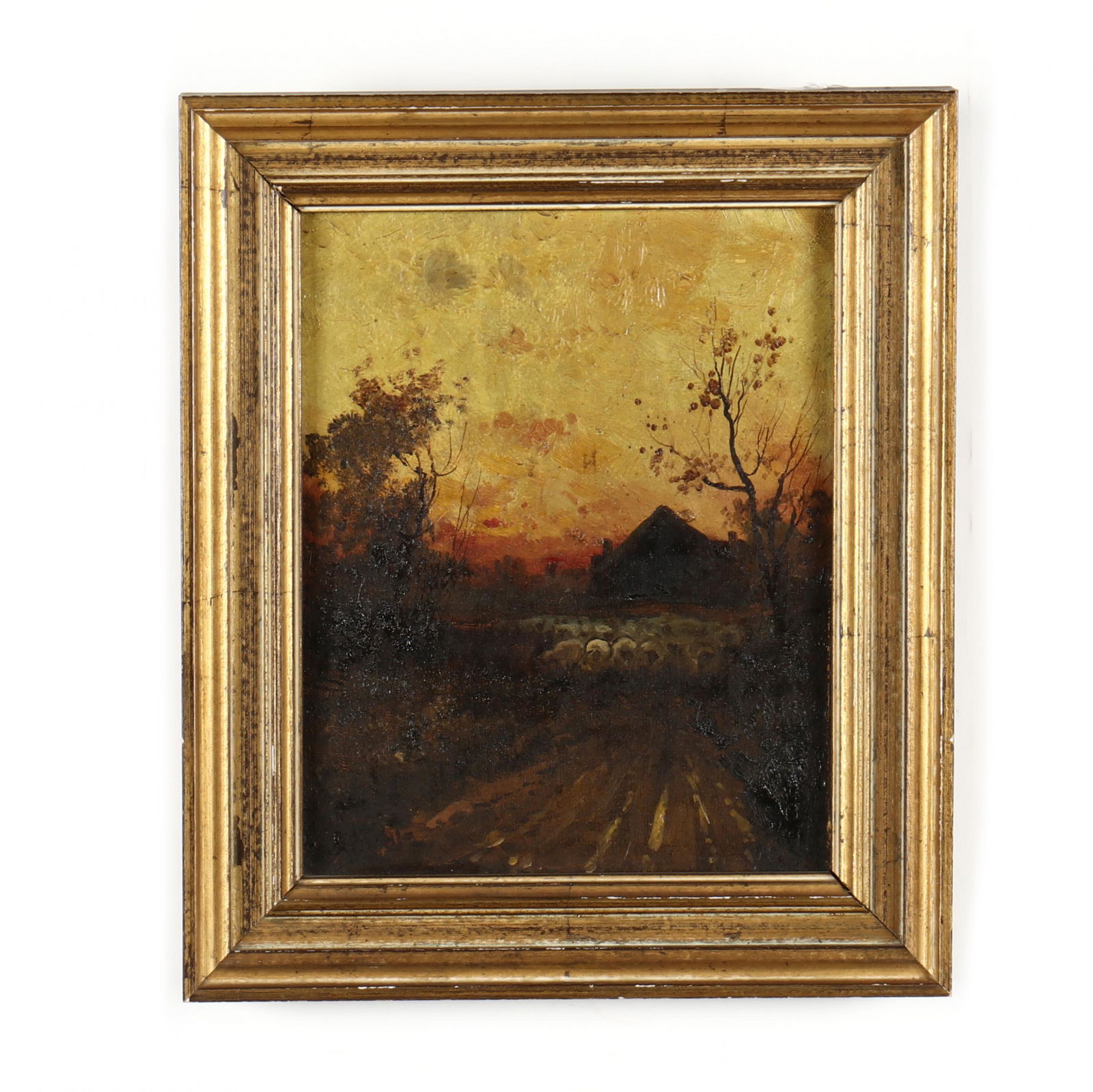 An Antique Landscape Painting with Sheep at Sunset (1 of 3)