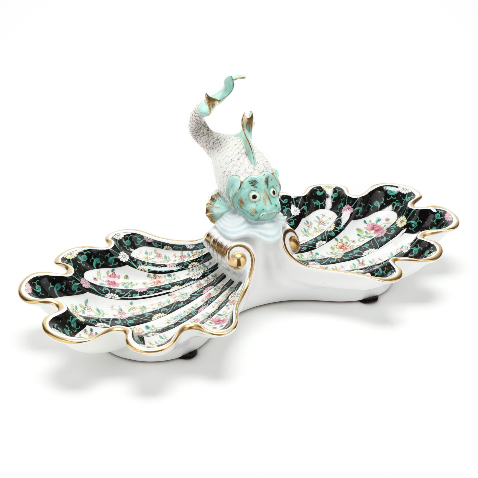 Herend  Black Dynasty  Double Shell Dish with Fish (1 of 8)