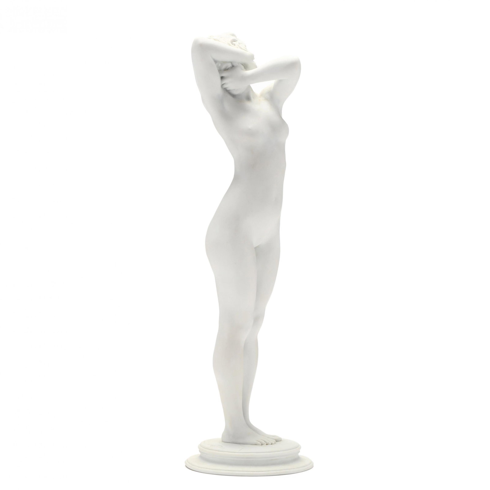 A SÃ¨vres Bisque Porcelain Sculpture after ThÃ©odore: A SÃ¨vres Bisque Porcelain Sculpture after ThÃ©odore RiviÃ¨re biscuit porcelain dated 1995, modeled in the shape of a woman, standing in the nude, covering her face with her hands. 13 1/4 in. Af