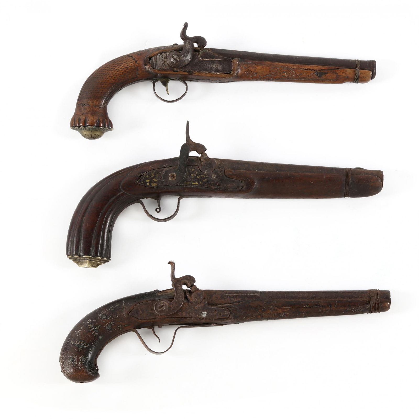 Three Decorative Continental Percussion Pistols (1 of 7)