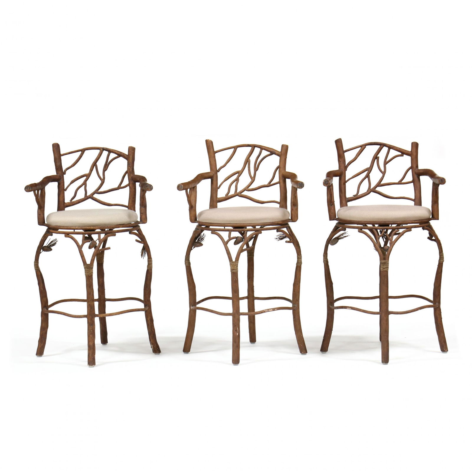 Kalco, Set of Three Adirondack Iron Barstools (1 of 5)