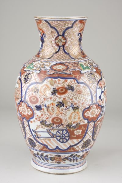 Imari Porcelain Vase 19th century: Imari Porcelain Vase 19th century well-executed design overall, an interesting raised border at shoulder with shaped edge, unmarked. 14.5 in The Estate of the Late Mr. & Mrs. John & Ruth Wicker of Gre