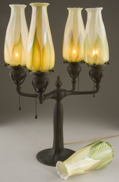 Tiffany Studios Bronze & Favrile Glass Lamp