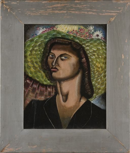 Oronzo Gasparo (CA/NY, 1903-1969), Lady with Hat: Oronzo Gasparo (CA/NY, 1903-1969), Lady with Hat oil on canvas board, signed and dated at lower left "Oronzo Gasparo 1938," inscribed on the verso "Lady with a Hat / by Oronzo Gasparo / (181?) Greene 