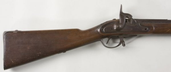 Civil War Era Percussion Rifle: Civil War Era Percussion Rifle unknown maker; circa 1850s - 1860s, .58 caliber, walnut stock, 37.25 in. barrel, 52.5 in. LOA; "856" on lockplate; star-in-circle mark on nosecap, barrel band. The Estat