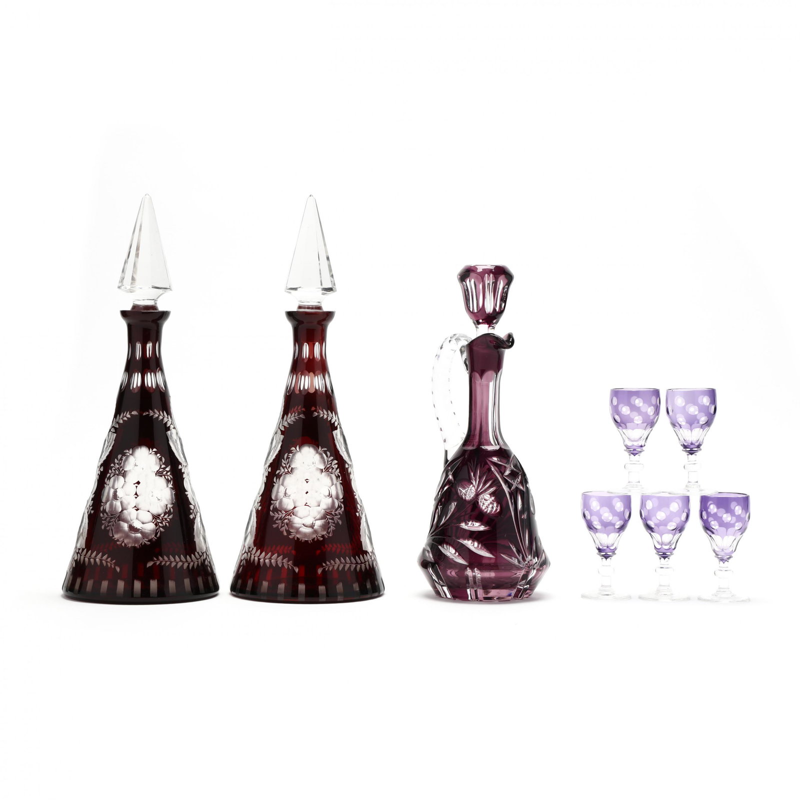 Eight Amethyst Cut To Clear Glass Barware (1 of 8)