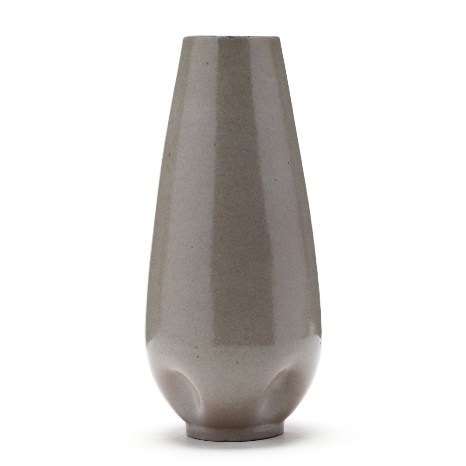 James Lovera (CA., b.1920), Pottery Vase: James Lovera (CA., b.1920), Pottery Vaseconical thin walled form with interior cobalt glaze, exterior grey glaze with dimpled base and ring foot, signed. 9.25 in. Additional high-resolution photos ar