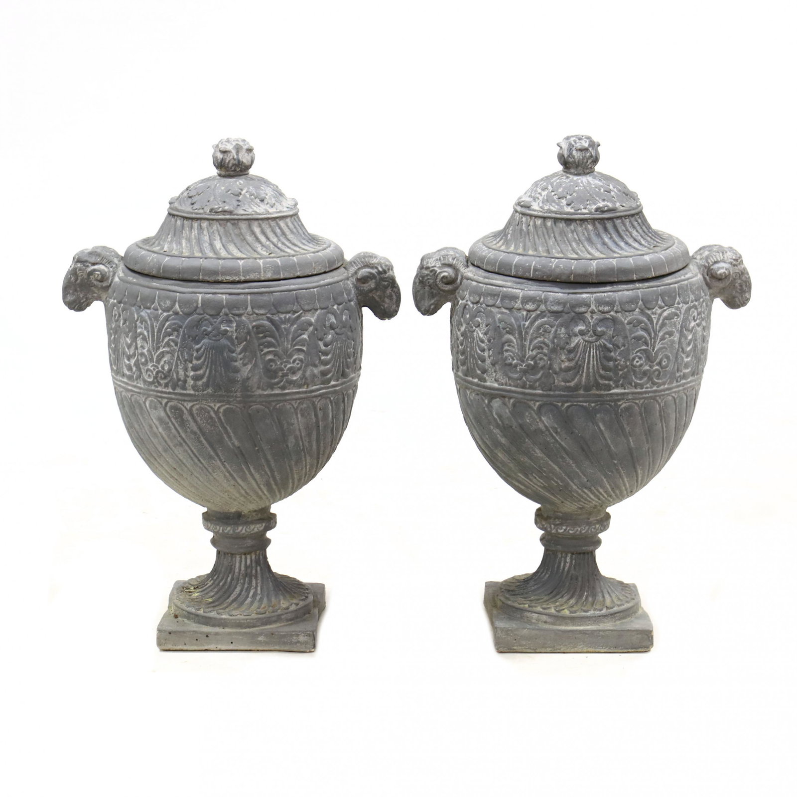 Pair of Neoclassical Style Lidded Cast Stone Urns (1 of 3)
