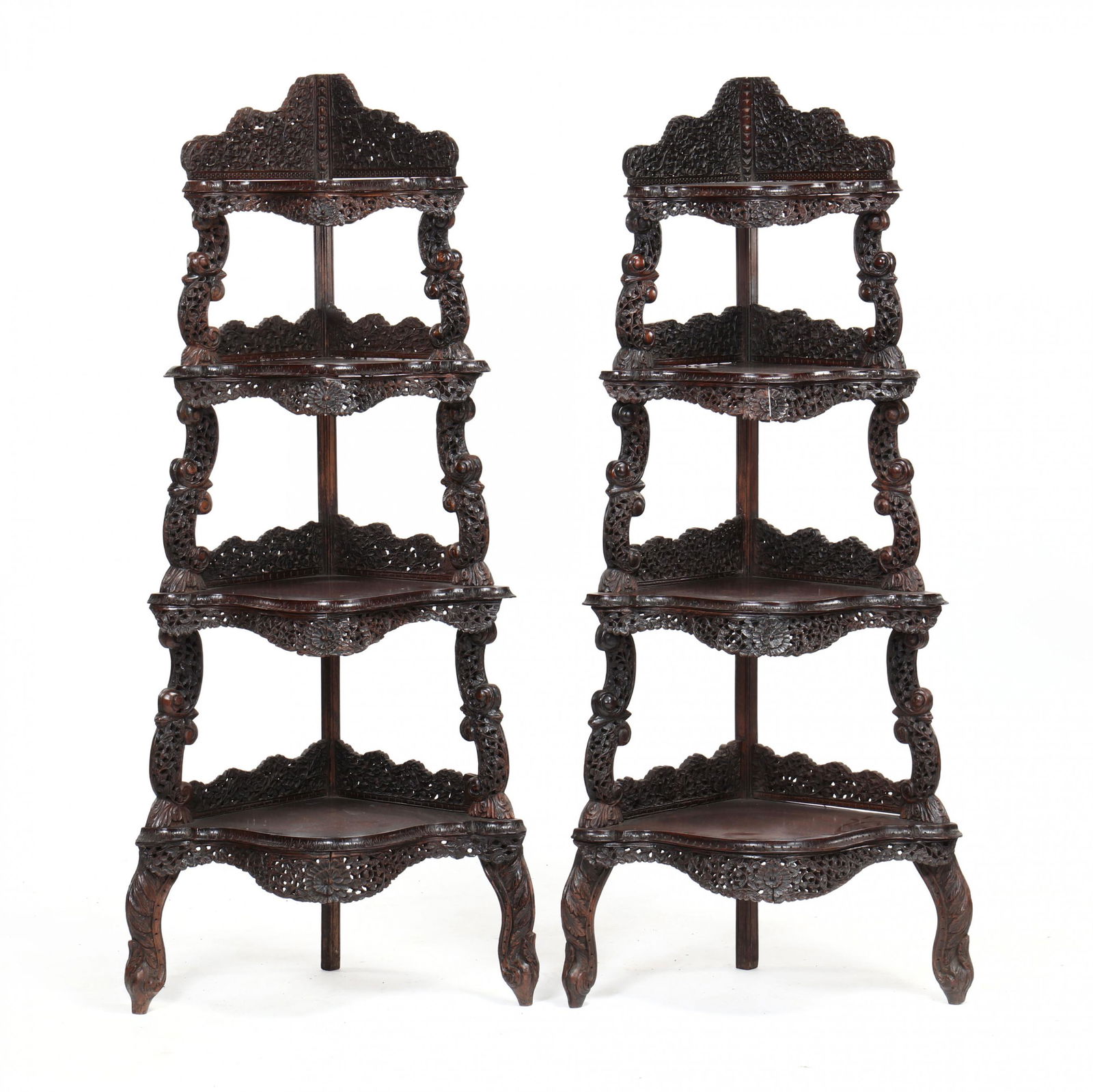 A Rare Pair of Anglo-Indian Carved Corner Shelves (1 of 6)