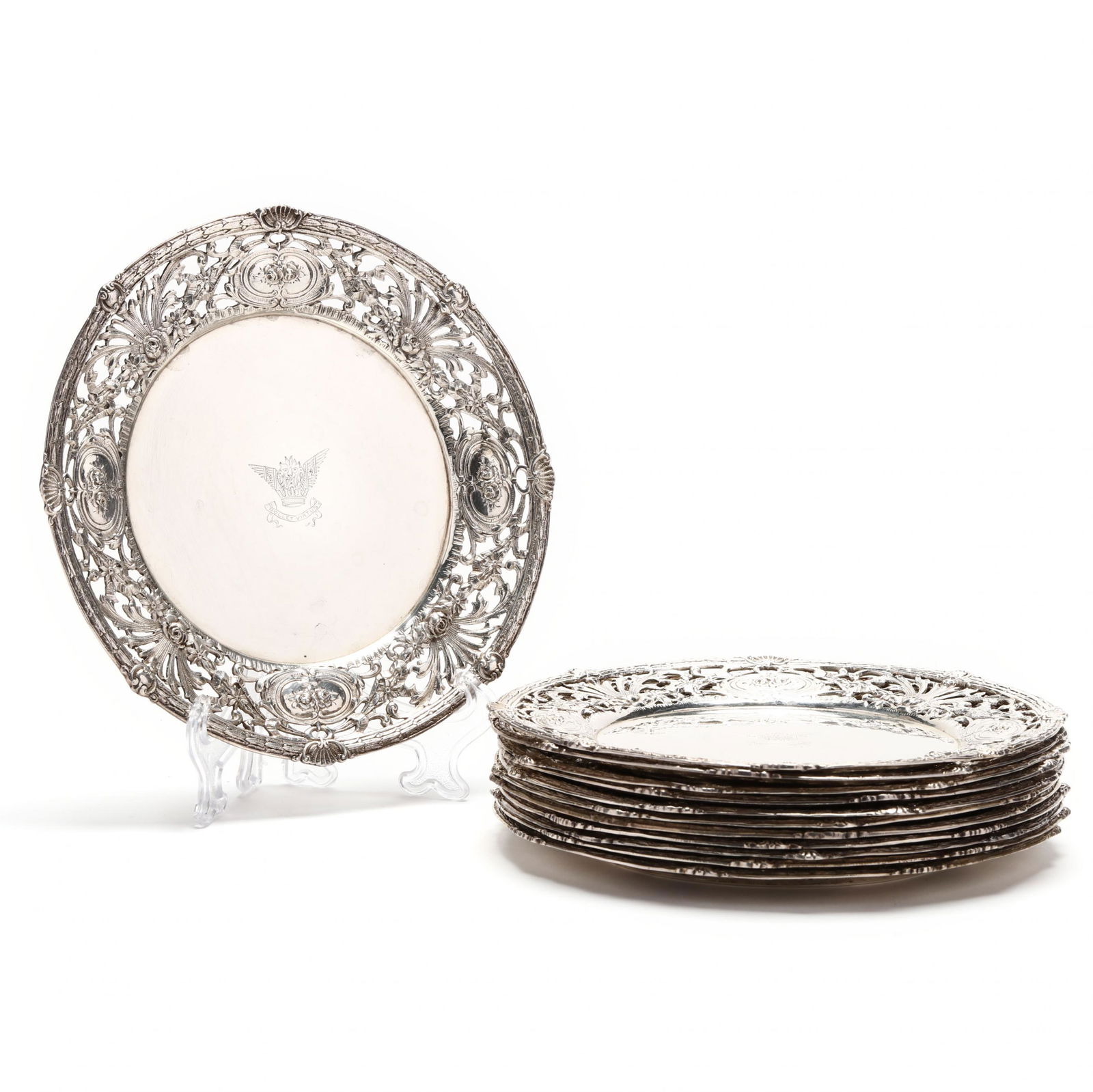 Set of Twelve American Sterling Silver Bread Plates (1 of 4)