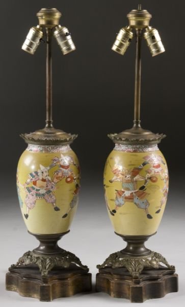 Pair of Japanese Pottery Table Lamps