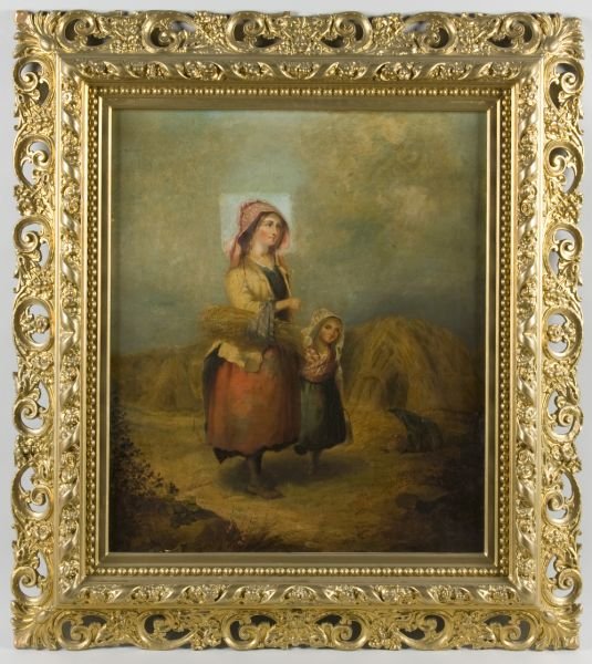 William Perry (Br., 19th c.), Through the Rye: William Perry (Br., 19th c.), Through the Rye oil on canvas (lined), signed and dated at lower right "W. Perry 18(?)," housed in a later pierced and gilt frame. Stretcher size 36.25 x 28.5 in.; DOA 46