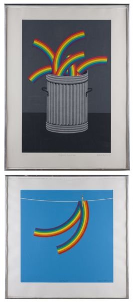 Patrick Hughes (Br., b. 1939), Two Screenprints: Patrick Hughes (Br., b. 1939), Two Screenprints the first titled "Rubbish Rainbow," numbered 82/100, dated 1978, pencil signed and inscribed in the image, matted and framed (DOA 35 x 26.5 in.); the se