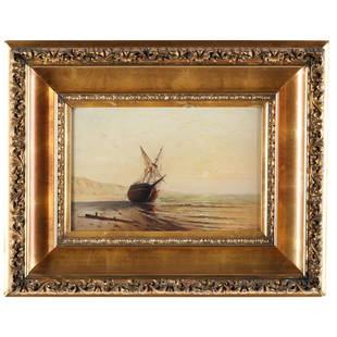 Thomas Campbell (English/American, 1834-1914), Maritime: Thomas Campbell (English/American, 1834-1914), Maritime Paintingoil on board, signed at lower right, presented under glass in the likely original gilt frame. Frame dimensions 15 3/4 x 17 in. Thomas Ca