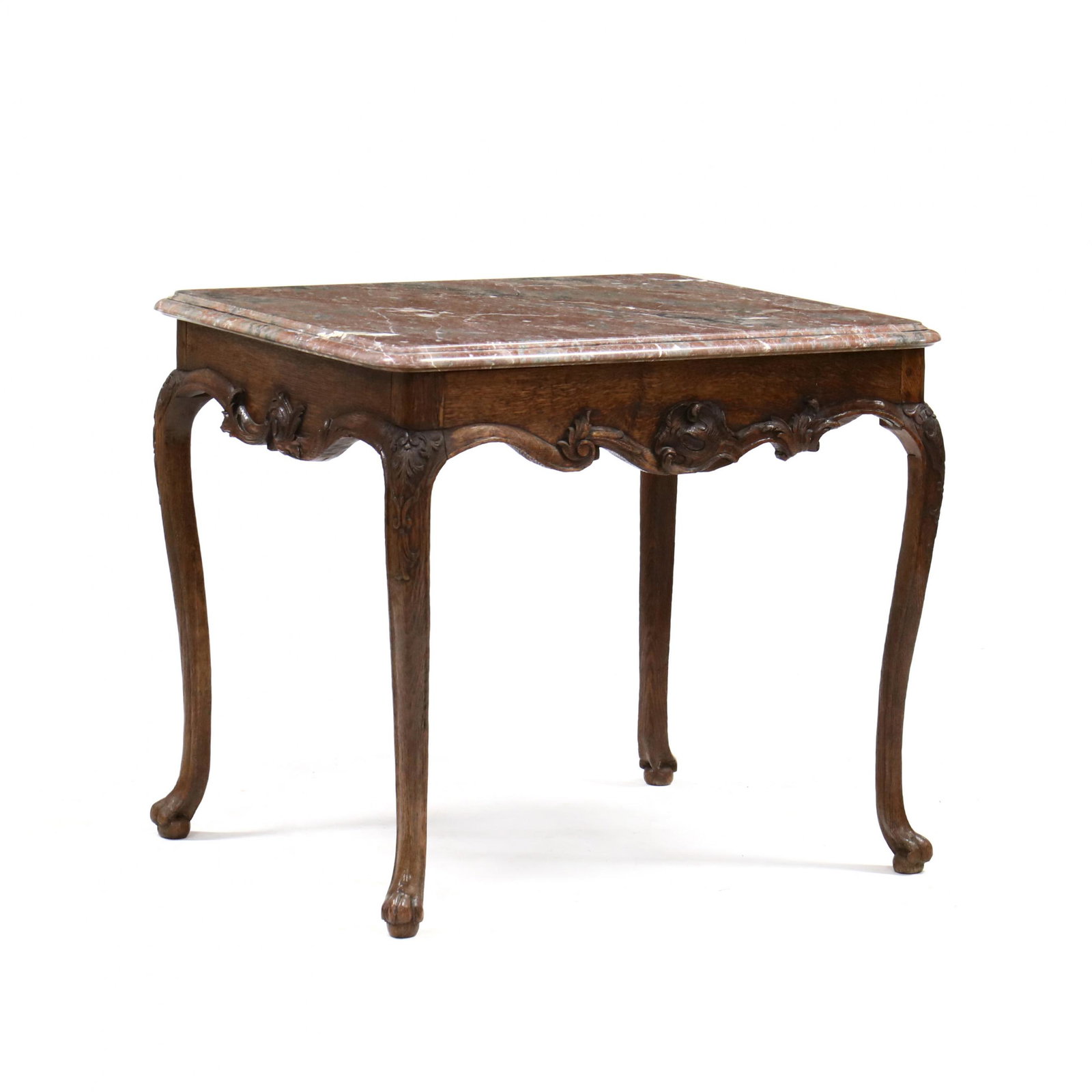 Louis XV Carved Oak Marble Top Center Table (1 of 4)